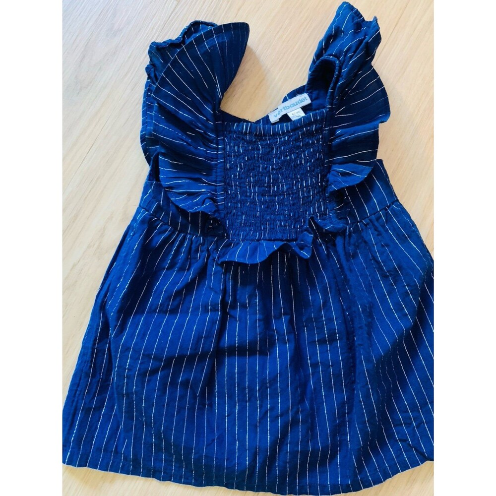 VERTBAUDET ruffle Dress navy blue with silver accents 6M